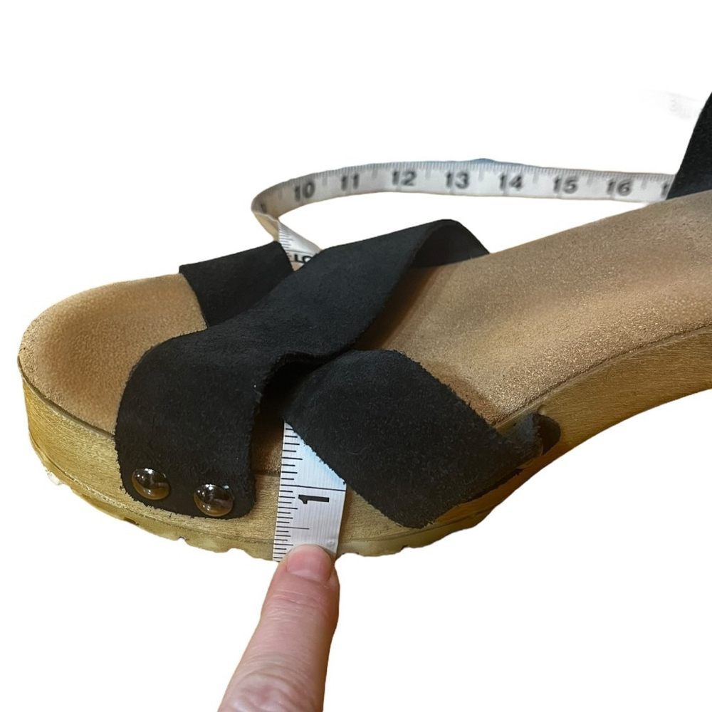 Women's Porronet Mabel Leather Sandals, Black & Wood Platform - Picture 7 of 12